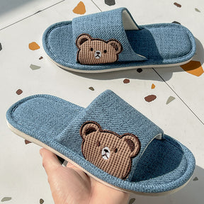 Bear Side Slippers (Blue Brown & Grey)