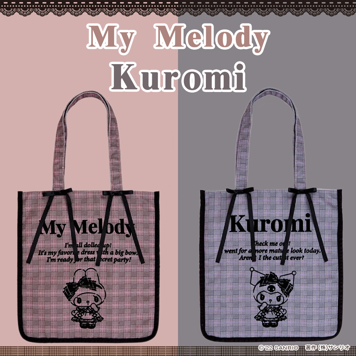 SANRIO© My Melody/Kuromi Glen Checker Tote Bag