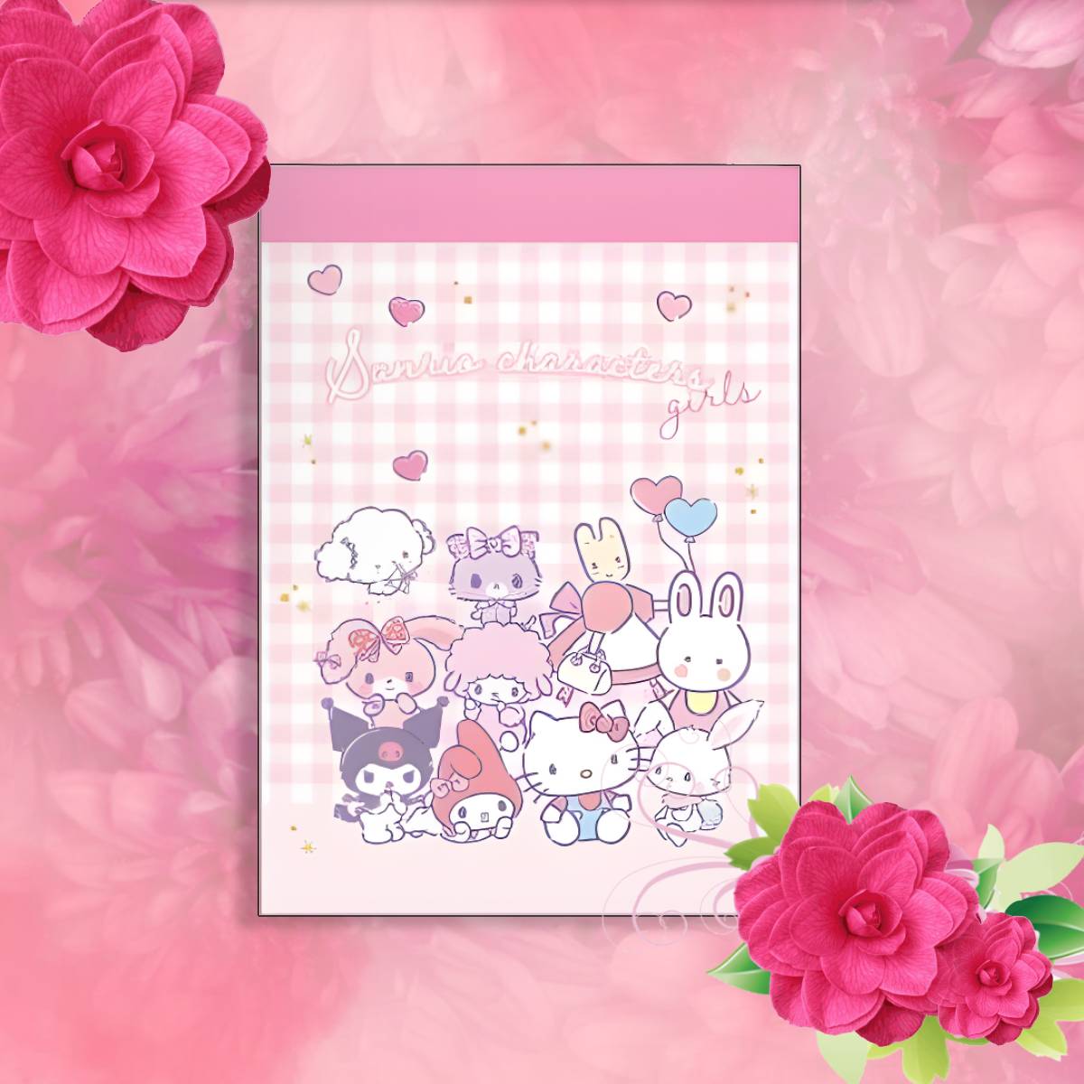 SANRIO© Character Pink Checkers Memo Pad (Japan Edition)