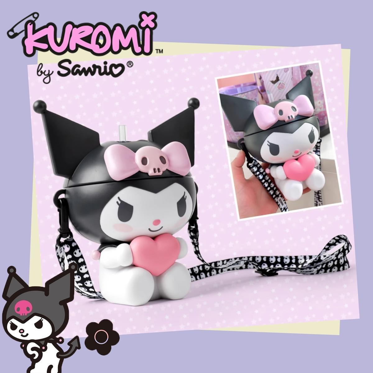 SANRIO© Kuromi Holding Heart 3D Travel Bottle with Straw