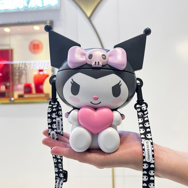 SANRIO© Kuromi Holding Heart 3D Travel Bottle with Straw