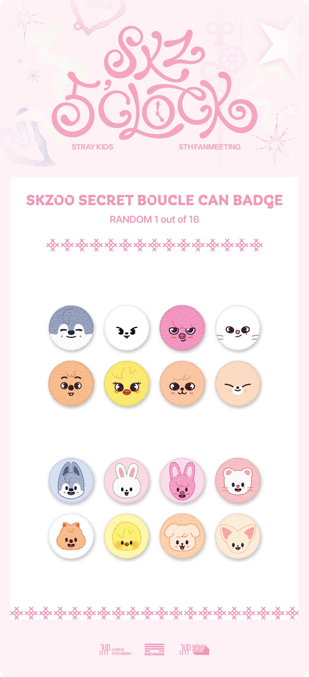 Stray Kids - [SKZ 5'CLOCK] OFFICIAL MD SKZOO SECRET BOUCLE CAN BADGE (RANDOM VER)