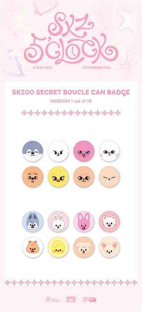 Stray Kids - [SKZ 5'CLOCK] OFFICIAL MD SKZOO SECRET BOUCLE CAN BADGE (RANDOM VER)