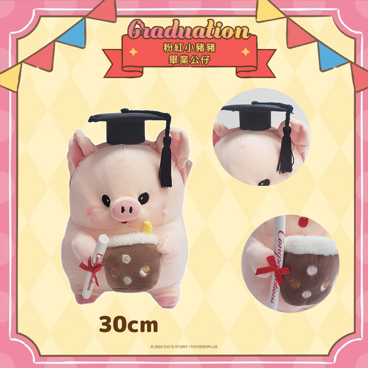 Bubble Tea Pig Graduation Plush