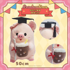 Bubble Tea Pig Graduation Plush