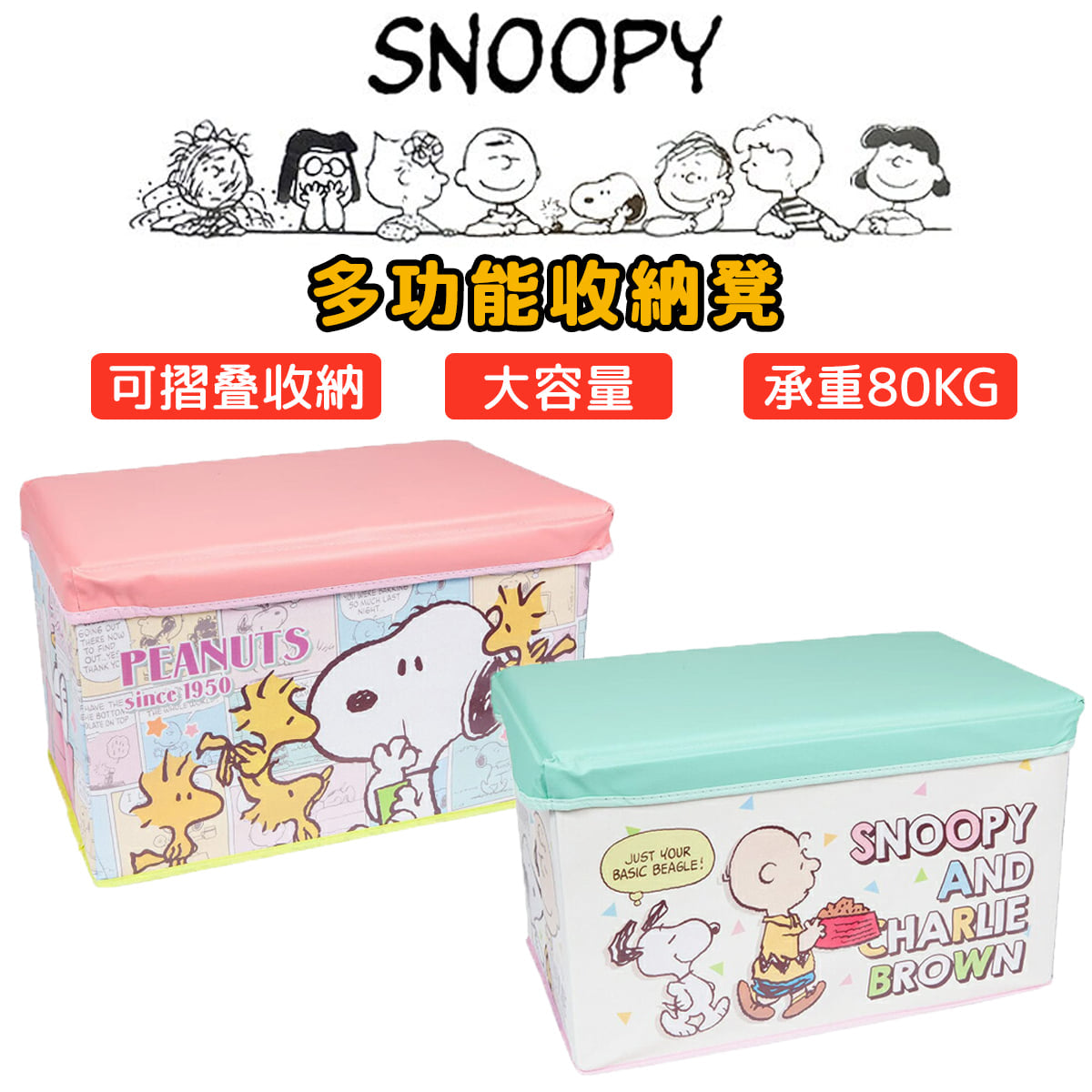 PEANUT SNOOPY© Rectangle Seat with Storage 2 Colours (Japan Edition)