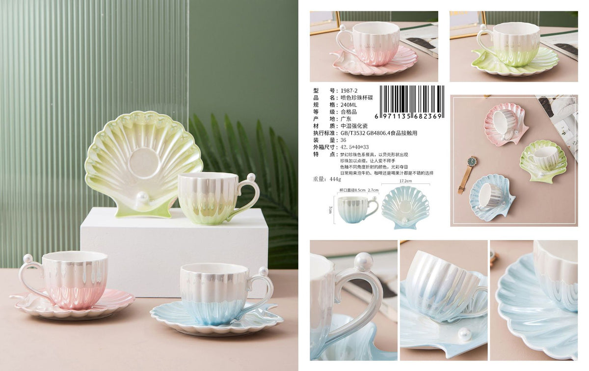 Shell with Pearl Tea Cup Set